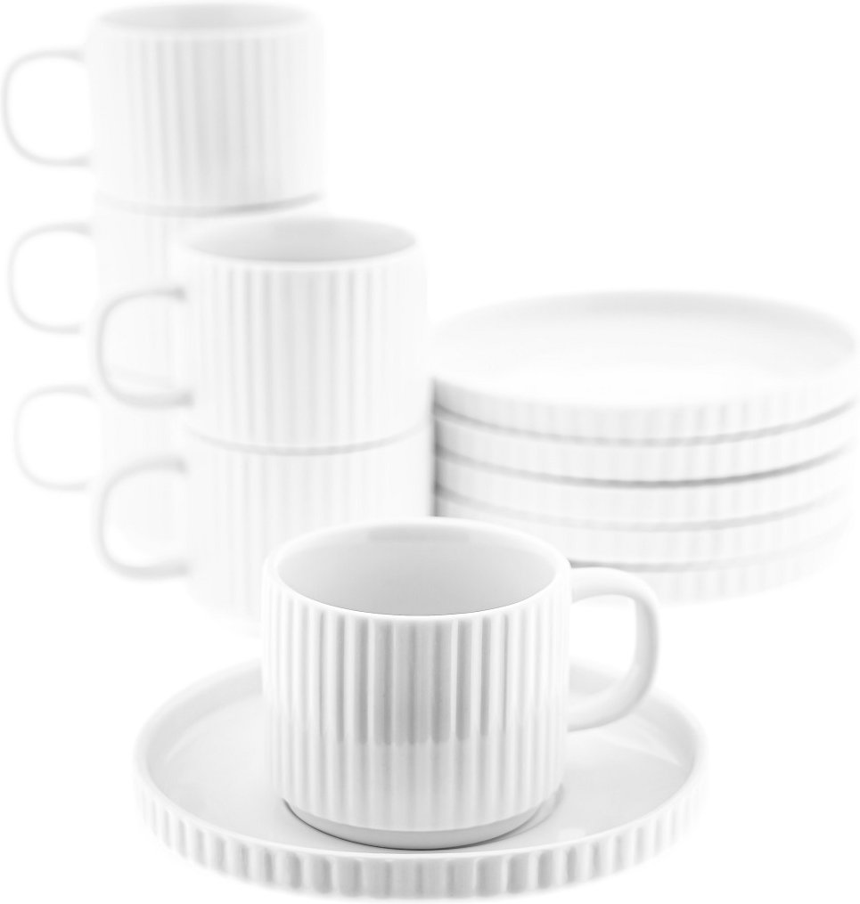 Borneo Kaffeetassen Set 12-tlg. 220 ml – Porzellan, Weiß