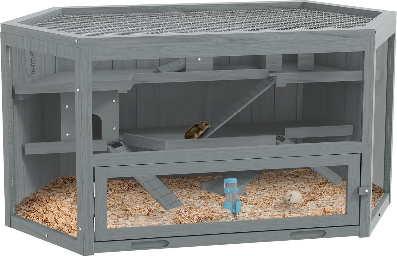 Thumbnail - 3 Etagen Nagerkäfig, 6-eckig Kleintierkäfig, Kleintierhaus aus Holz Hamsterkäfig