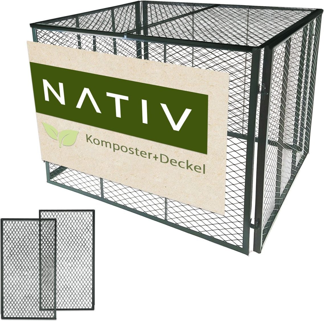 Komposter mit Deckel 80x80x70 cm, dunkelgrün – stabiler Metallkomposter für Garten