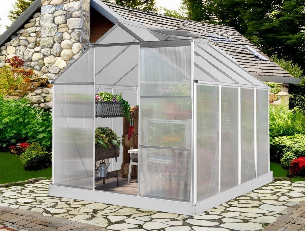 Aluminium Gewächshaus mit Dachfenster "Boston", ca. 250 x 190 x 193 cm - Silber