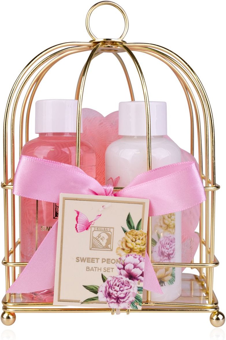 Badeset SWEET PEONY in Drahtkorb