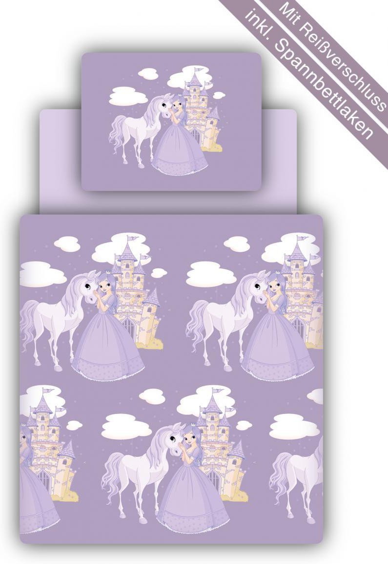 Bettwäsche Set inkl. Spannbettlaken Motiv Prinzessin lila