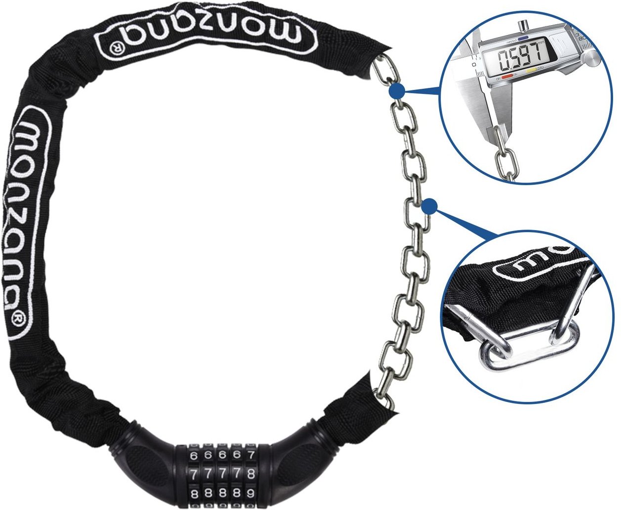 monzana Fahrradschloss 90cm mit Zahlencode und starker Kette