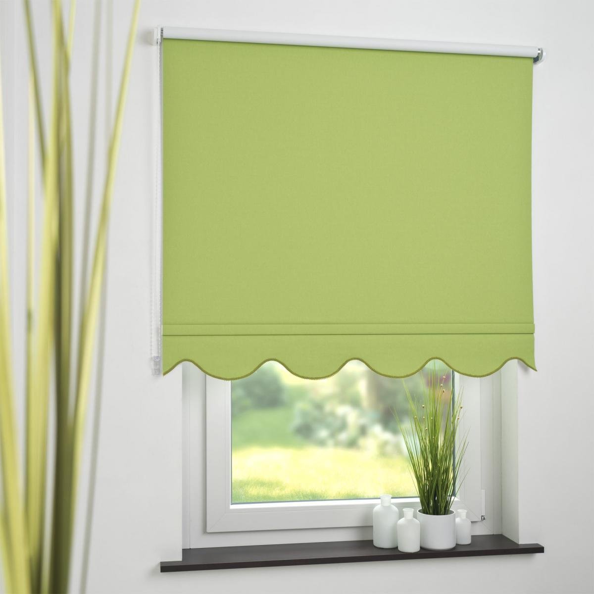 Seitenzugrollo Kettenzugrollo Volantrollo Rollo Klassik Verdunklung 162 x 180 cm grün für Fenster