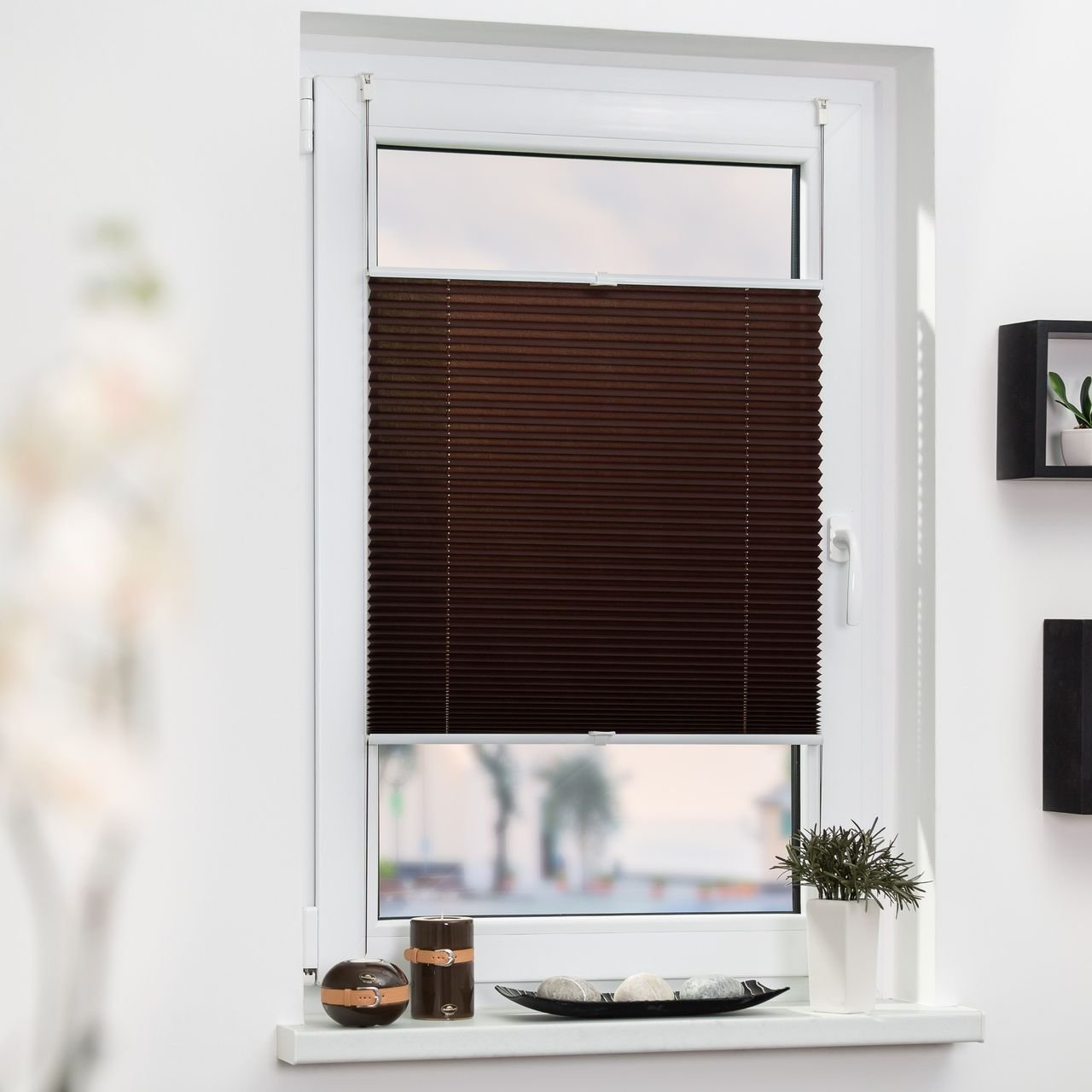 Plissee Klemmfix, ohne Bohren, verspannt - Braun, 80 cm x 210 cm (B x L)