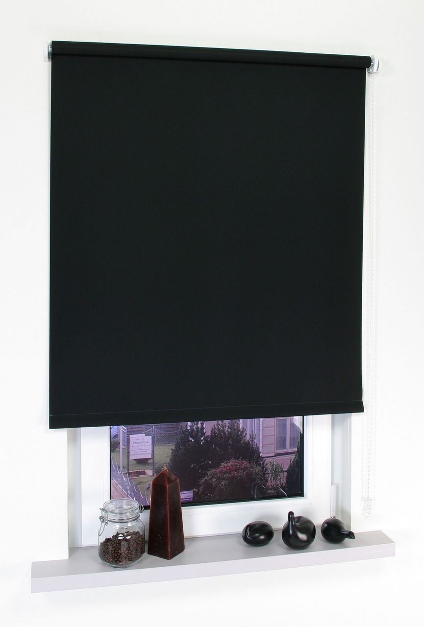 Seitenzugrollo, Kettenzugrollo, 240 x 92 cm, schwarz