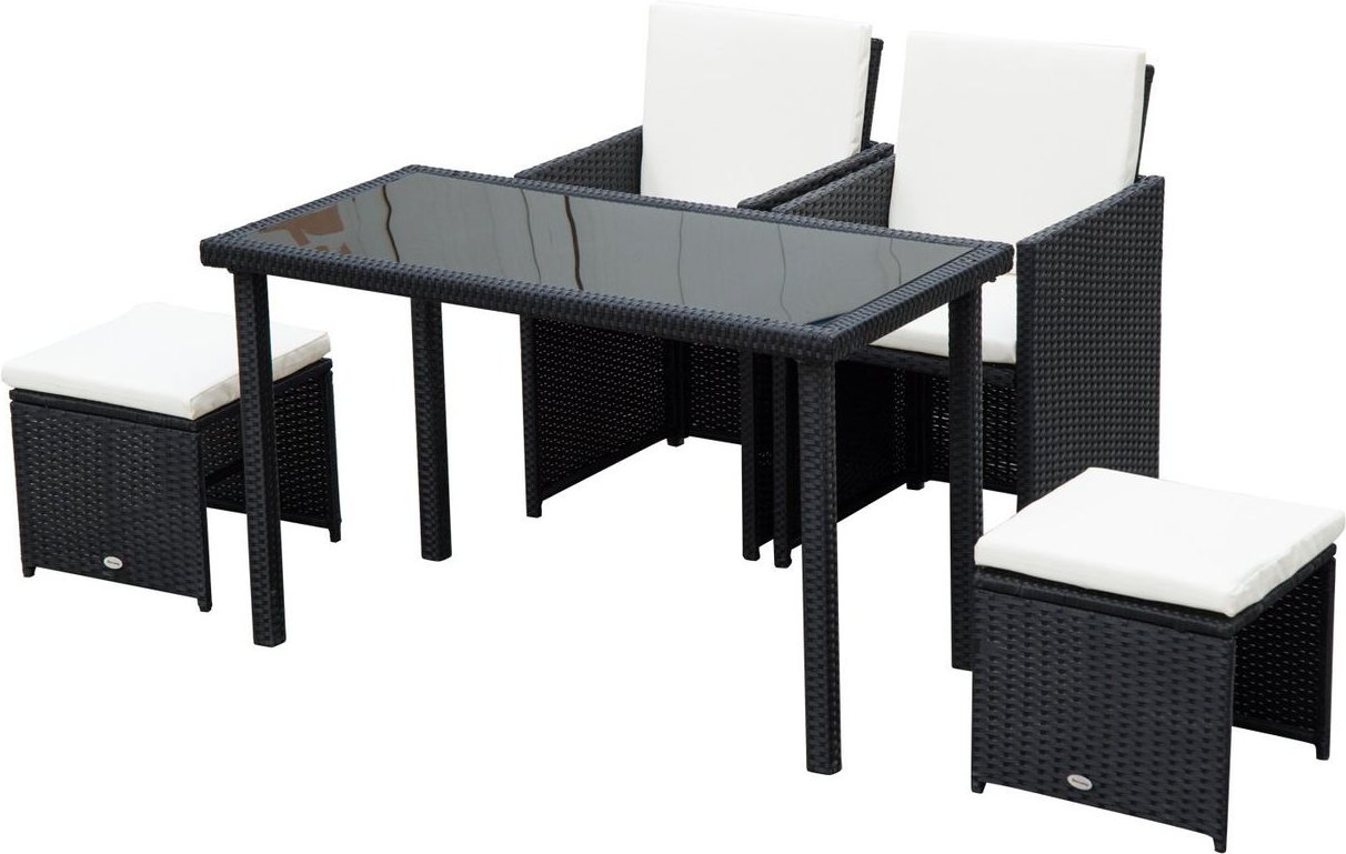 Thumbnail - Polyrattan Sitzgruppe Essgruppe Gartenset Garnitur 11 tlg. mit Kissen, Schwarz