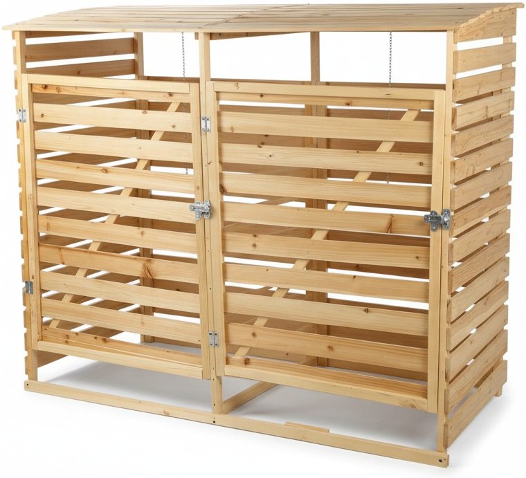 2er Mülltonnenbox lackiert aus Holz, wasserfest, ca. 145 x 92 x 122 cm - Hellbraun