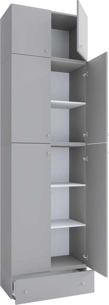 Büroschrank "Lona XXL" Drehtüren | Mit Aufsatz & Schublade Grau