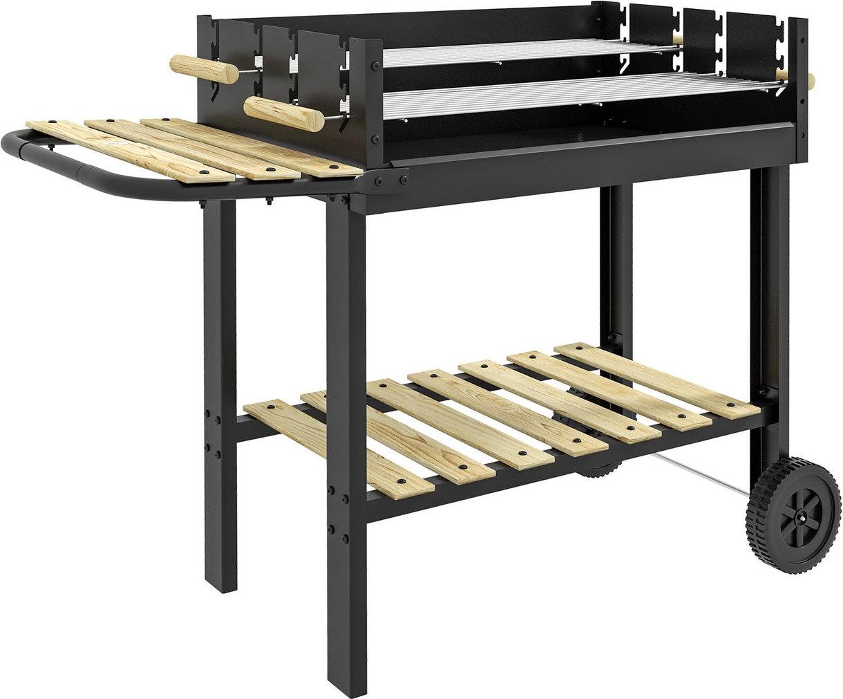 Holzkohlegrill, Campinggrill mit zwei Grillrost, Ablage, Gartengrill für BBQ