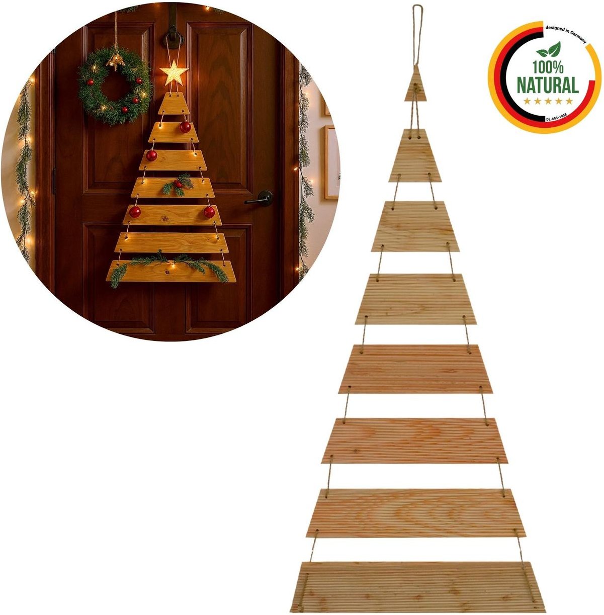 Weihnachtsdeko Hängender Weihnachtsbaum 100 cm hoch Lärchenholz