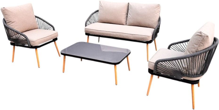 4tlg Outdoor Loungemöbel-Set Rope mit Polsterauflagen