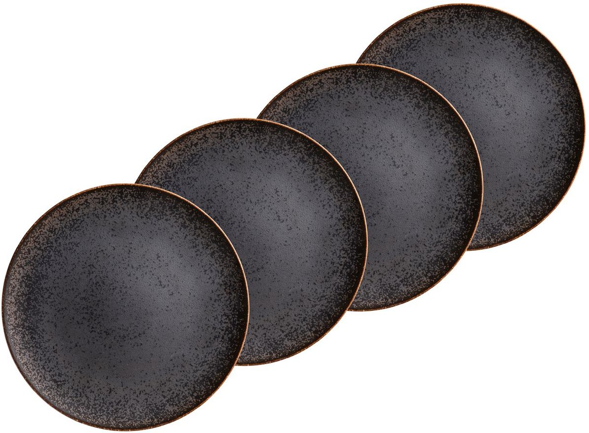 Serie Powerful, Dessertteller Set für 4 Personen, Porzellan, Braun