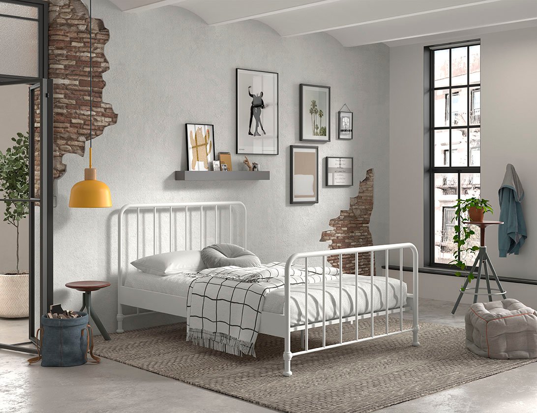 Jugendbett BRONXX mit Liegefläche 140 xx 200 cm, Ausf. Metall Weiß matt