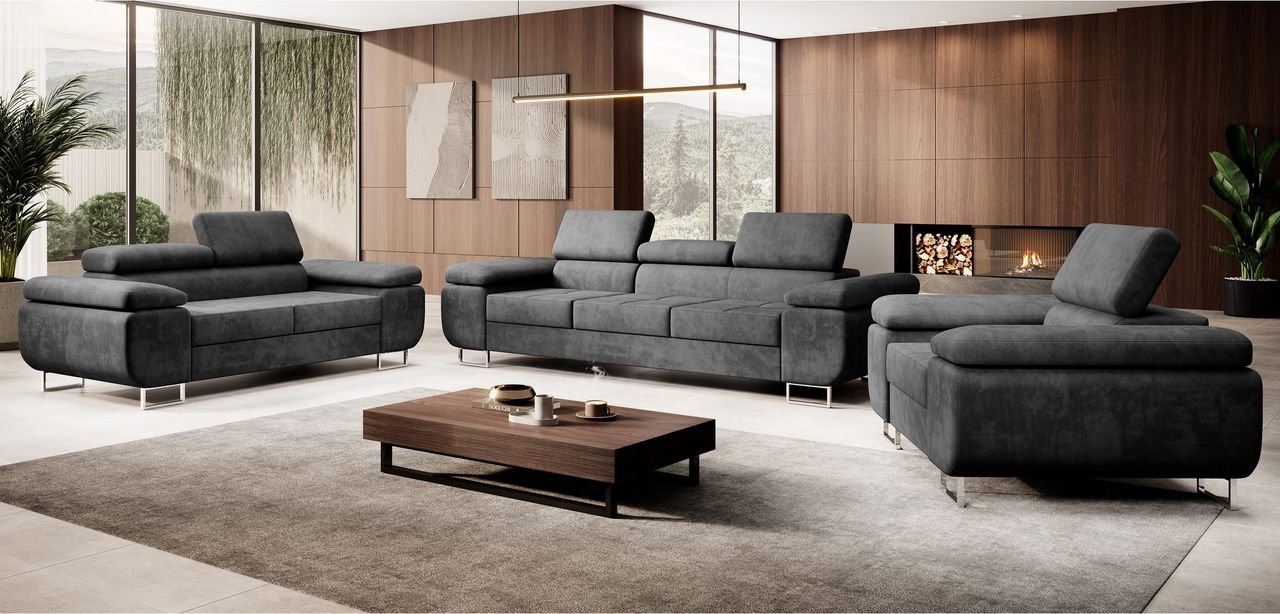 Polstergarnitur Miami 3-2-1, (Set, 3-2-1), inkl. Bettfunktion und verstellbare Kopfstützen