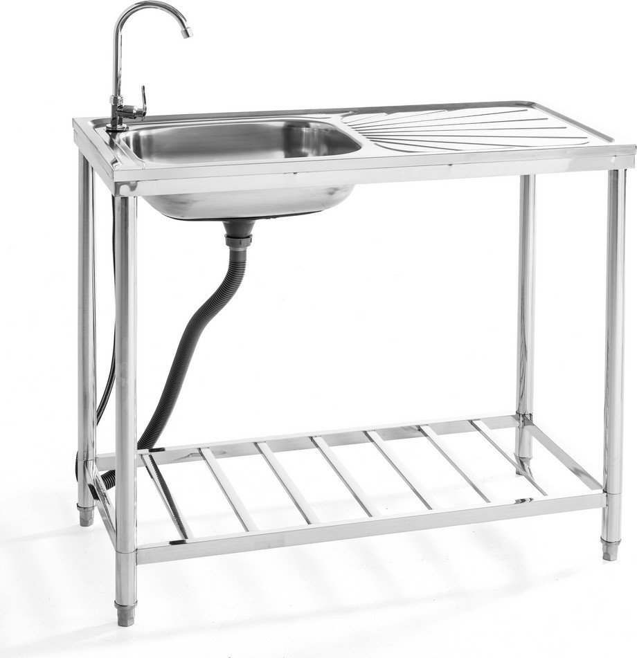 Küchenspüle aus Edelstahl mit Abtropffläche und Ablageboden, ca. 100,5 x 50,5 x 88 cm