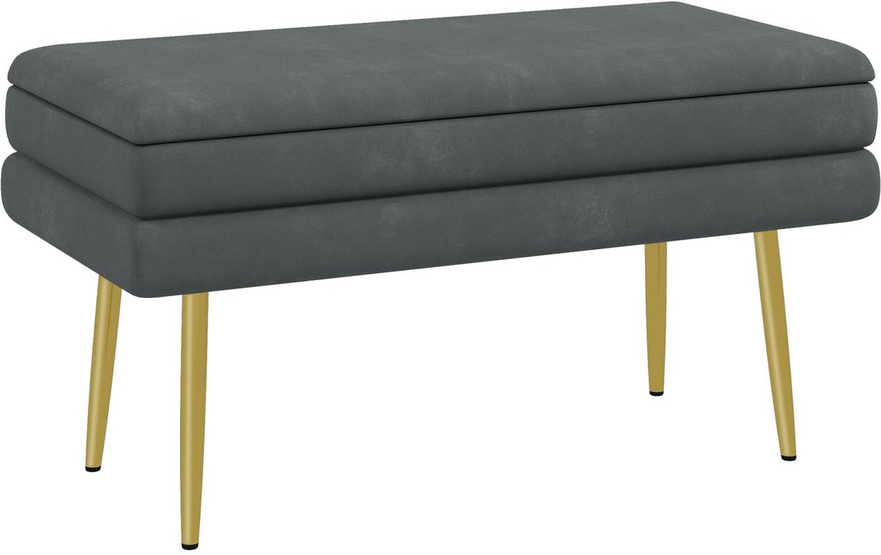 Sitzbank, Polsterbank mit Stauraum, Samtoptik, Bettbank mit Stahlbeine