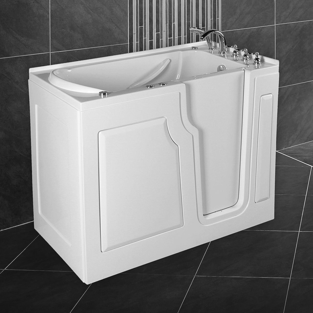 Seniorenbadewanne 122x71 cm mit Whirlpool-Funktion Wasserdüsen integrierter Tür für leichten Einstieg pflegeleichte Ober...