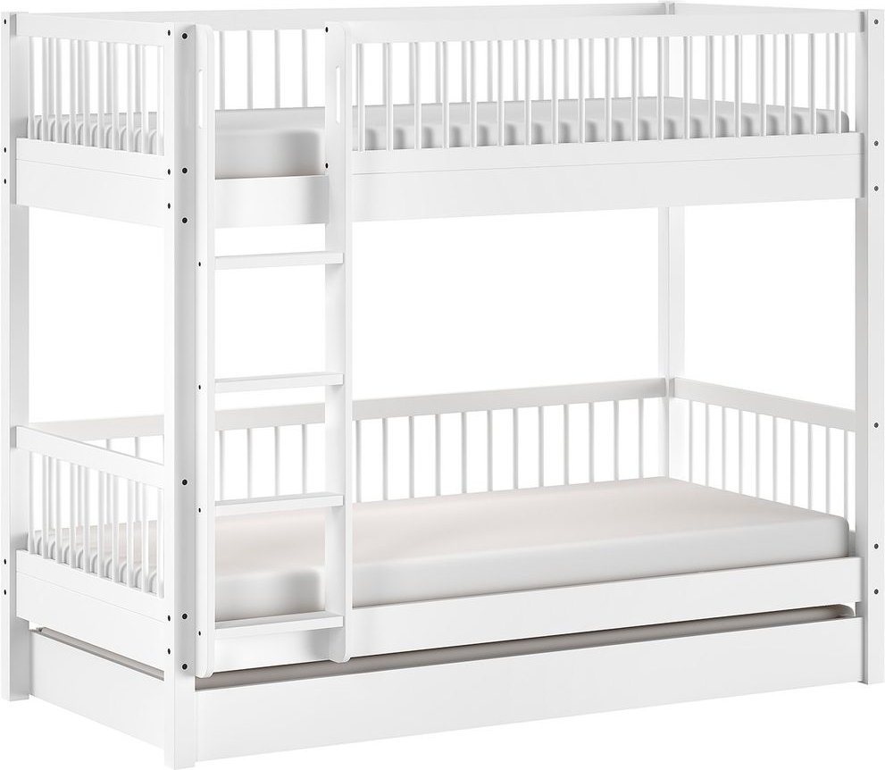 VIPACK - FAGUS weiß Etagenbett 90x200cm, inkl. Lattenrost u. Bettschublade, Buche massiv