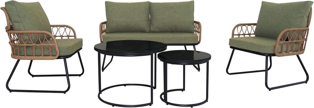 Rattan-Gartenset 5tlg. mit Sitzkissen HGS51-GRN, grün