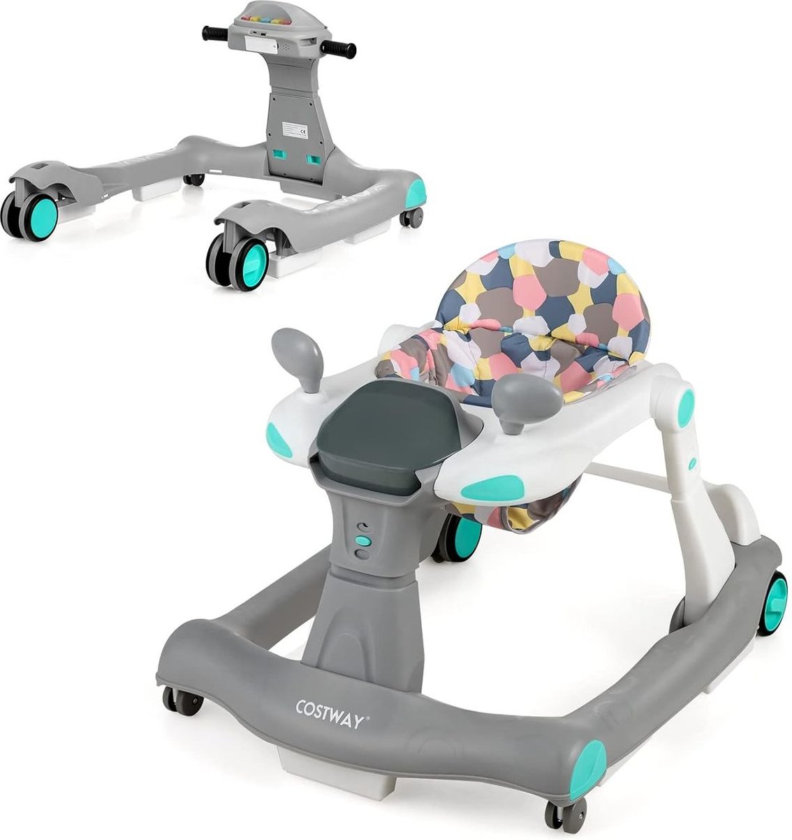 2-in-1 Lauflernhilfe klappbar, Baby Walker höhenverstellbar, Gehfrei mit Musik & Licht