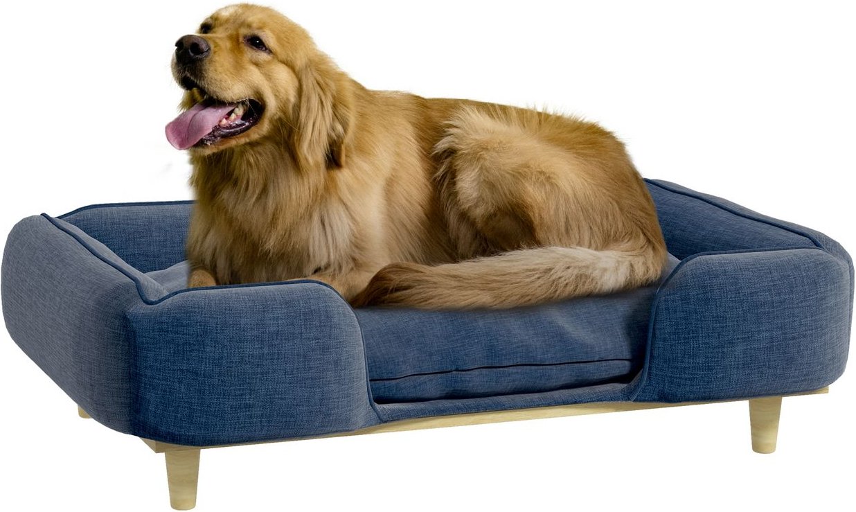 Thumbnail - Hundesofa, Haustiersofa mit Kissen, Hundebett mit Erhöhtem Design Blau