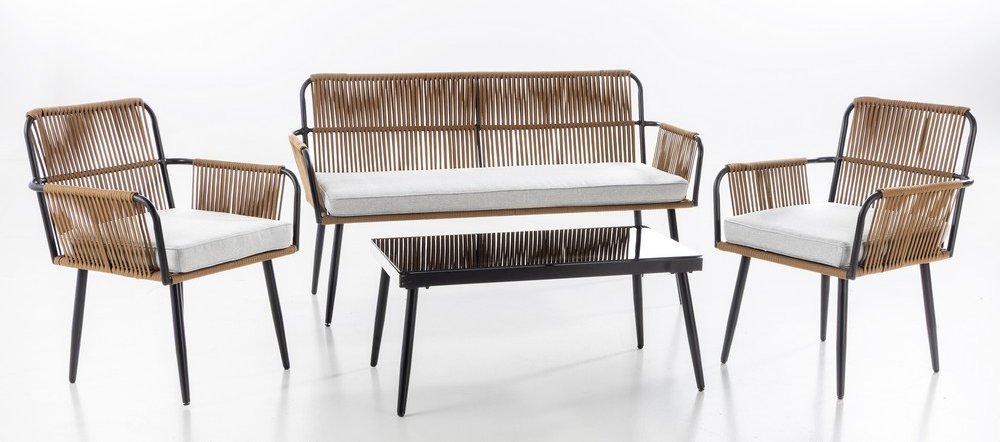 7tlg. Lounge-Set Sitzgruppe MARRY aus Aluminium und Rope-Geflecht inkl. Polsterauflage - Braun