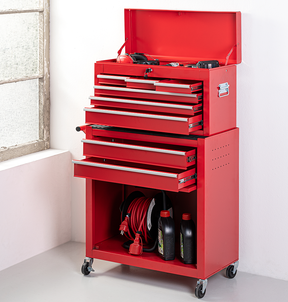 2 in 1 Werkstattwagen - Rot, 7 Schubladen
