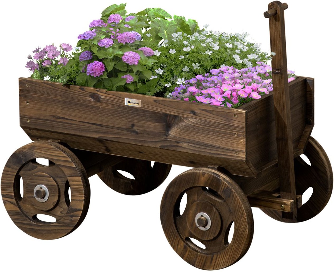 Hochbeet im Holzwagen-Design Blumenkasten Holz Pflanzenwagen Verkohlt