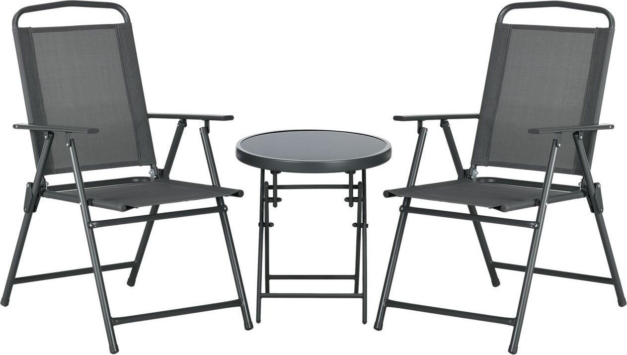 Bistro-Set 3-teilig aus Metall Wetterfest Gartenmöbel Set mit Glastisch