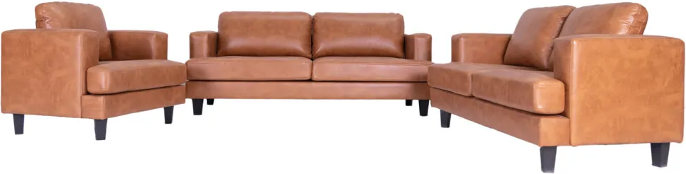 3tlg. Sofa-Set aus Lederoptik und stabilem Gestell - Hellbraun