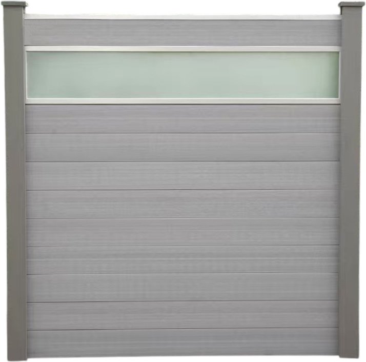 WPC-Sichtschutzzaun CAMILA - mit Glasdesign 1x Zaunelement + 2x Pfosten - Hellbraun