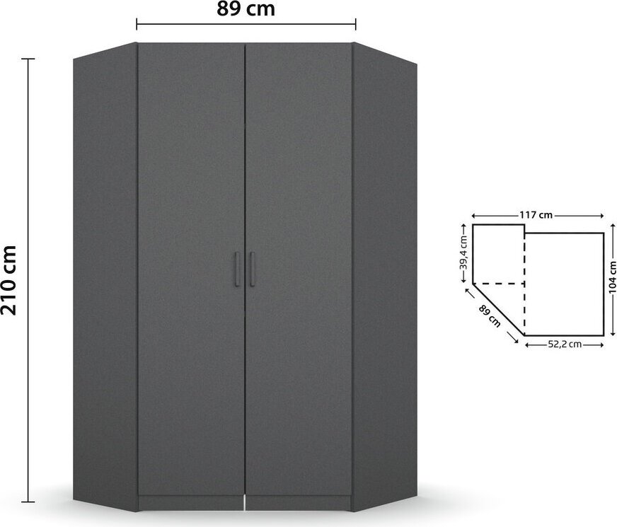 rauch Allrounder Eckschrank 2-türig, Farbe Grau metallic Breite 117 cm