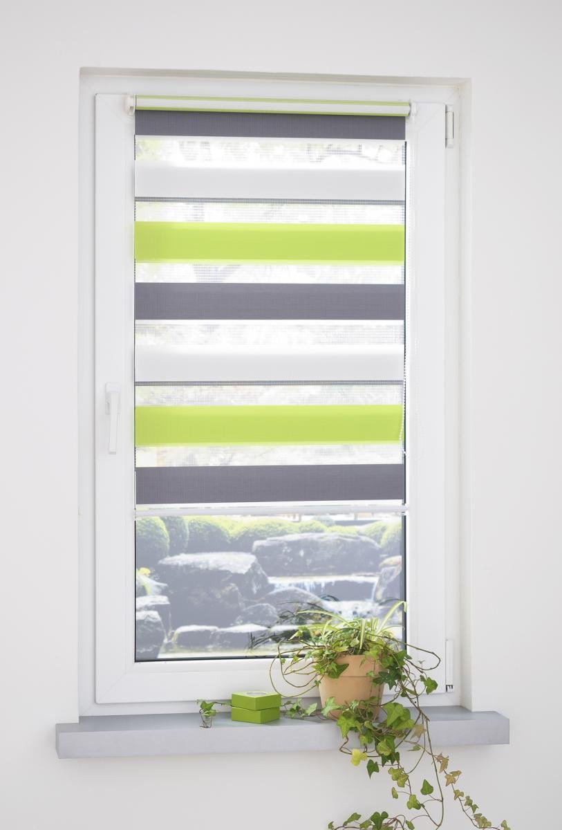 Klemmfix Duo-Rollo mini dreifarbig 160 x 80 (H x B) grün/grau/weiß