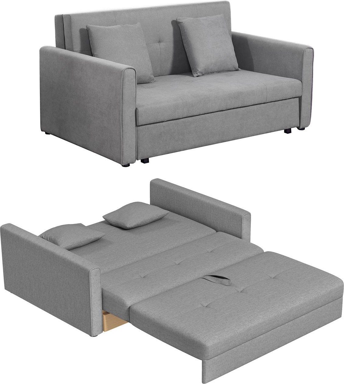 Schlafsofa 2-Sitzer Sofa, Polstersofa mit Stauraum, Rückenkissen, Grau