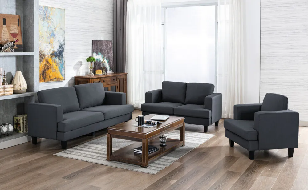 3tlg. Sofa-Set mit hochwertigem Polster und stabilem Gestell - Dunkelgrau