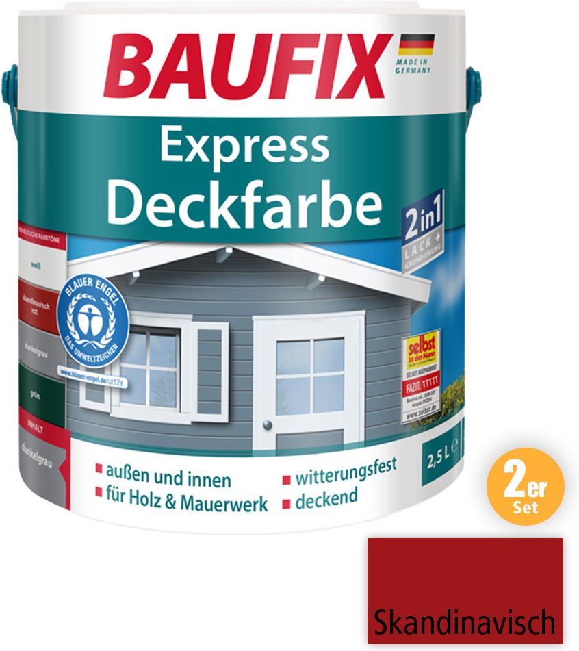 2in1 Express Deckfarbe skandinavisch 2,5 L rot 2-er Set