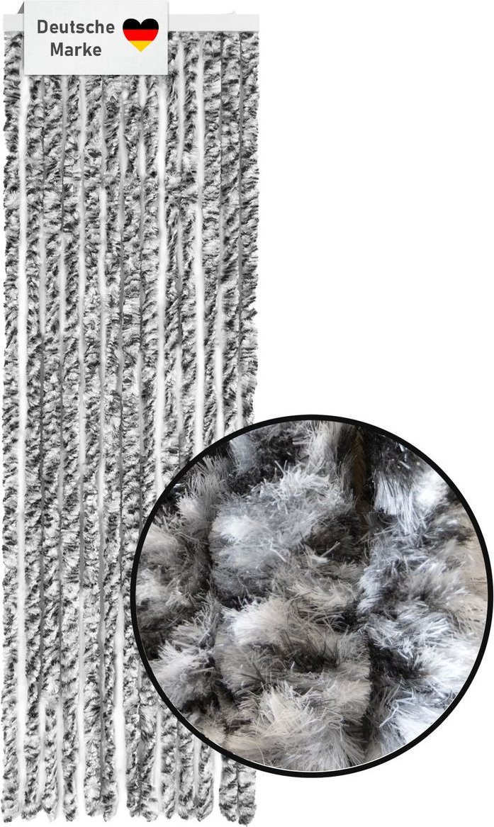 Flauschvorhang 56x185cm schwarz-silber-weiß meliert, Fliegenschutz, Türvorhang