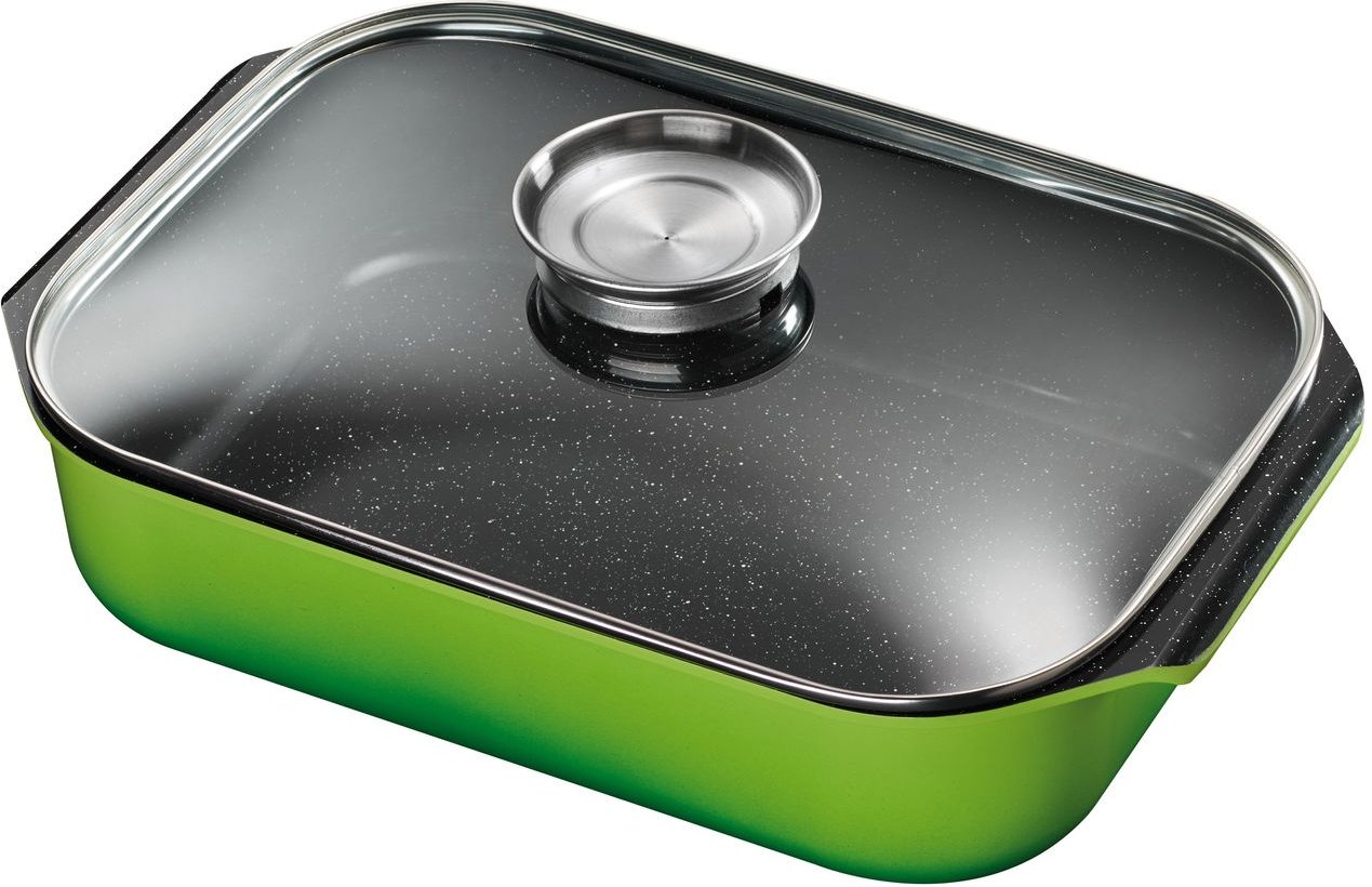 Aluguss Bräter mit Glasdeckel und Aromaknopf ca. 40 cm GRÜN