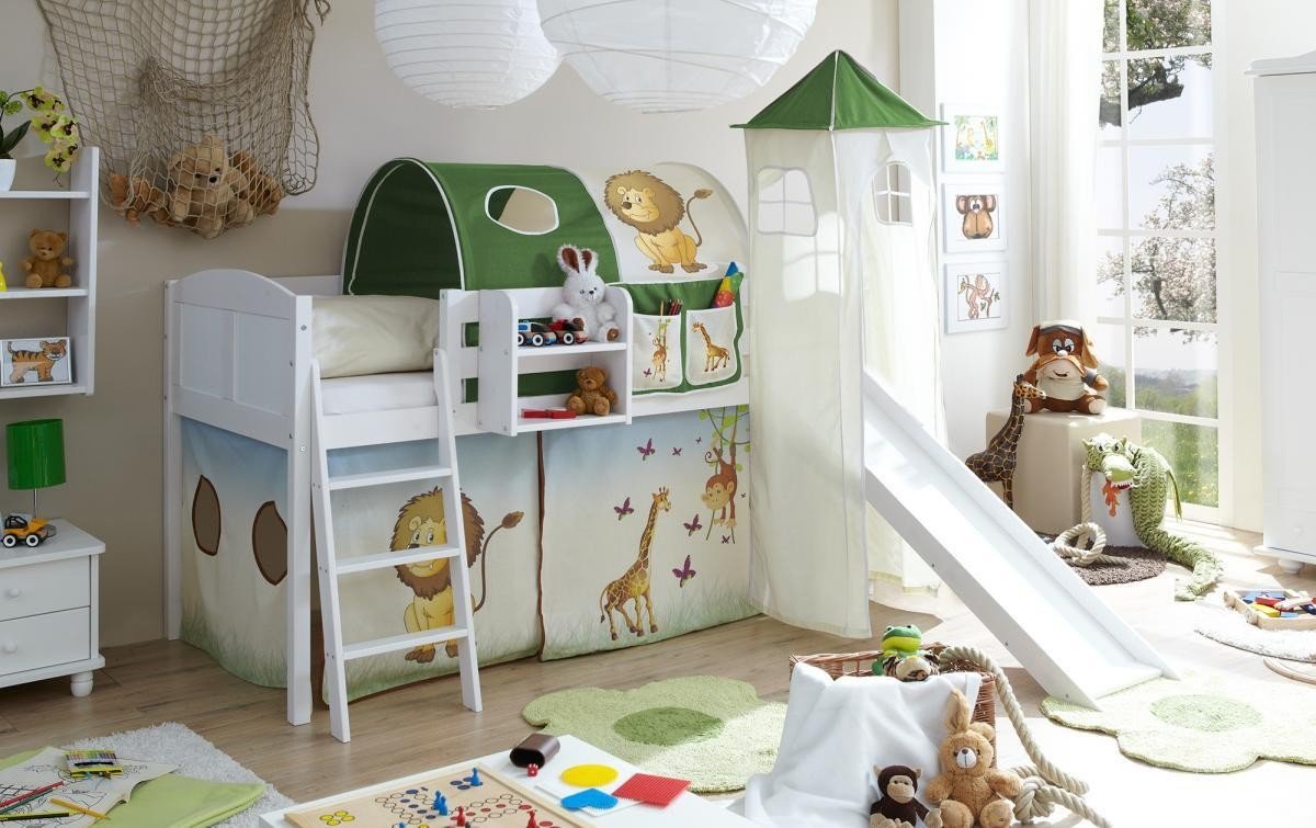 Rutschbett mit Turm "Ekki" Country Kiefer weiß "Safari"