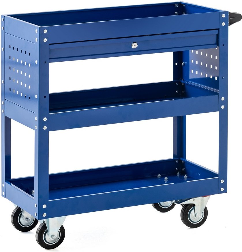 Werkzeugrollwagen mit 3 Ablagen & verschließbarer Schublade 70x 35x 66 cm blau