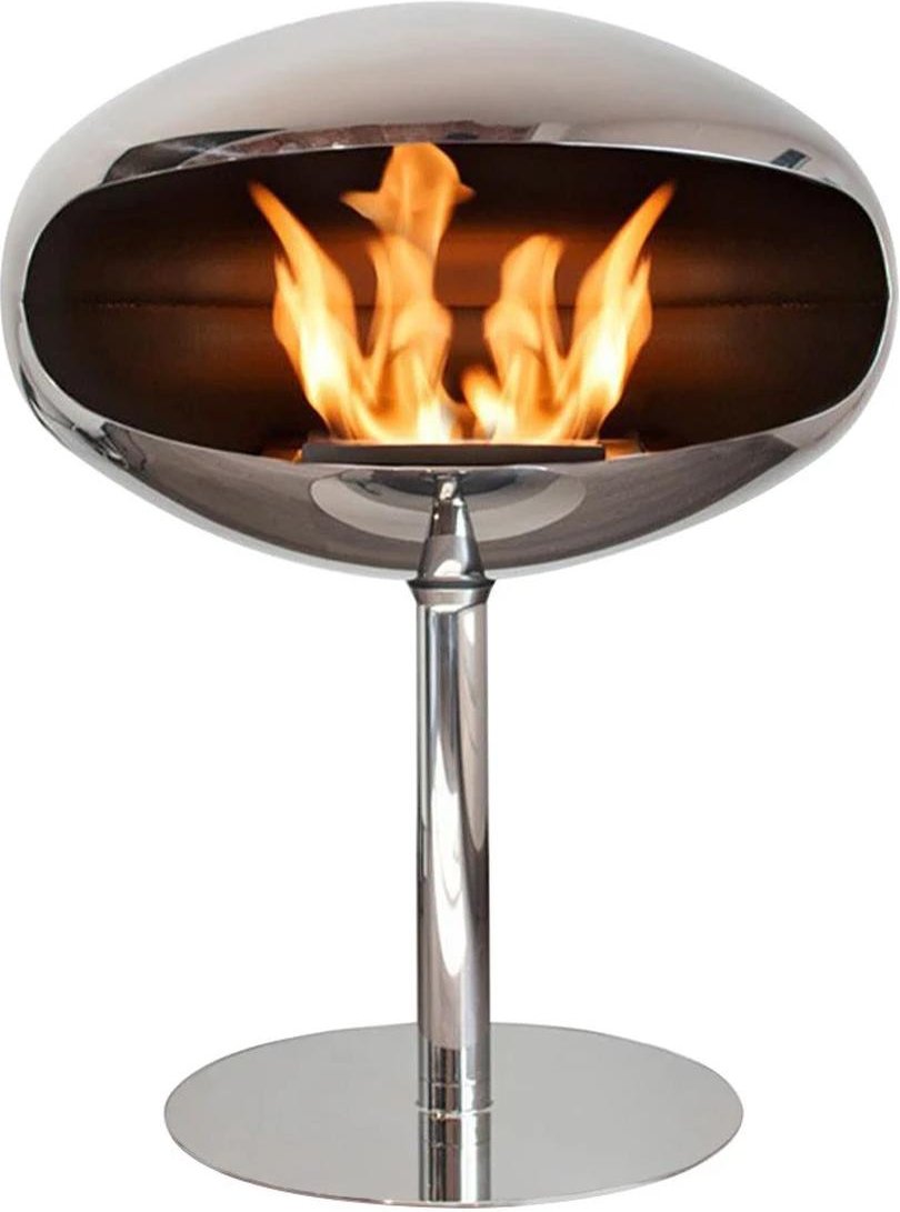 Kokonsockel, polierter Stahl, freistehender Bioethanol-Kamin, 3 kW