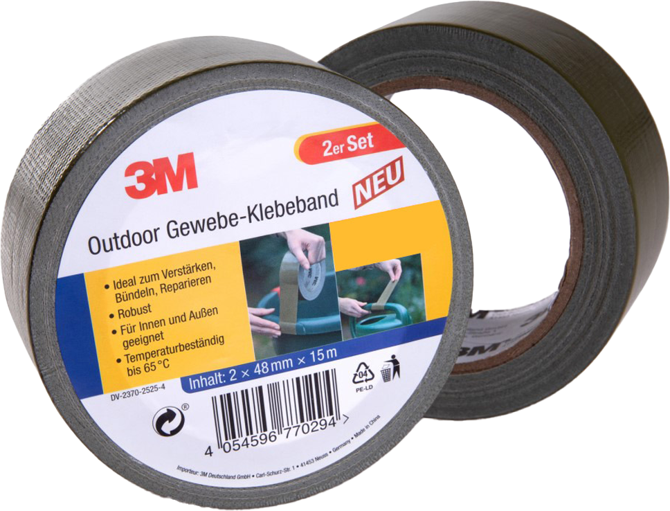 Outdoor-Gewebe-Klebeband, schwarz/ silber- 2er-Set