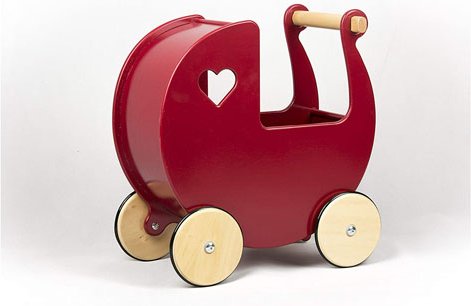 Thumbnail - MOOVER Toys - Dänischer Designer Holz-Puppenwagen (solid rot) / dolls pram solid red