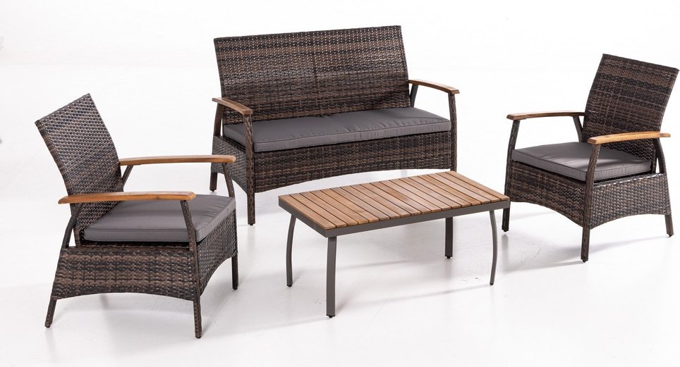 7tlg. Gartenmöbelset aus Rattan - Dunkelgrau