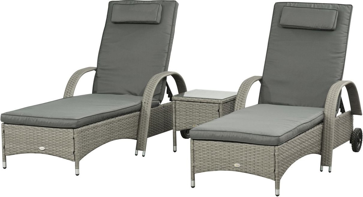 Sonnenliege mit Tisch 3er-Set Gartenmöbel Grau/Dunkelgrau