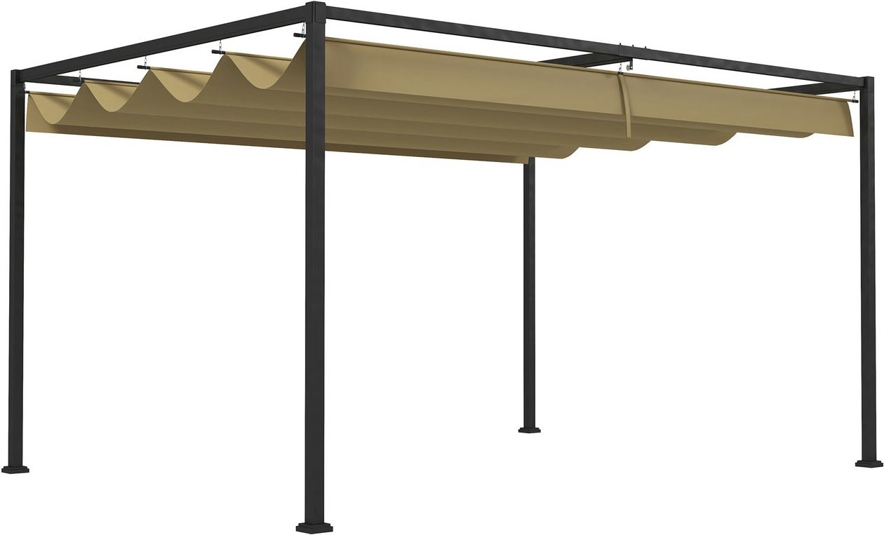 Pergola 4x3m Garten Pavillon, Terrassendachung aus Stahl, Gartenpavillon Khaki