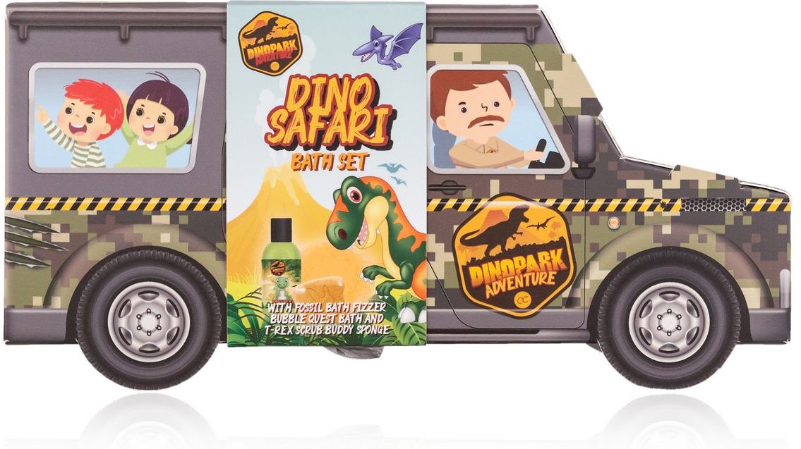 Badeset DINOPARK ADVENTURE in wiederverwendbarer Geschenkbox in SUV-Form