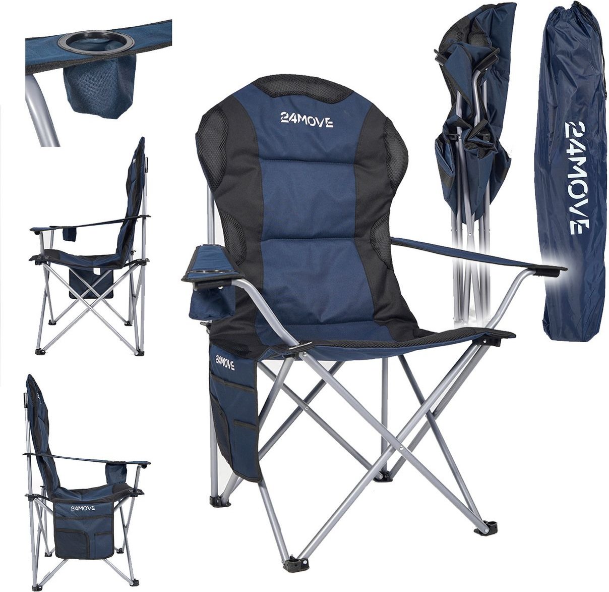 Campingstuhl Salvador, faltbar gepolstert Klappstuhl inkl. Tragetasche, 150 kg belastbar, blau