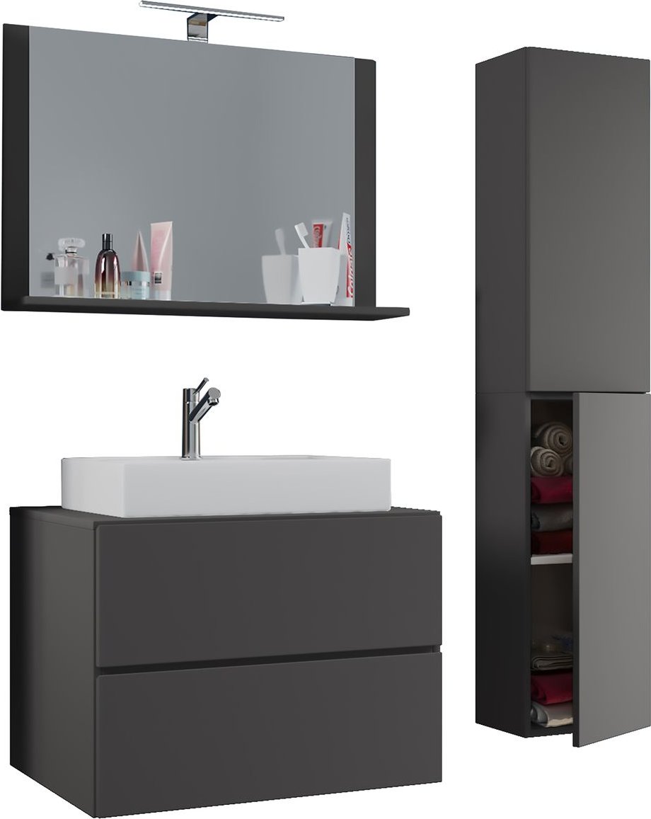 Badblock Lendas L 60cm Unterschrank + Spiegel + 1 Seitenschrank Anthrazit